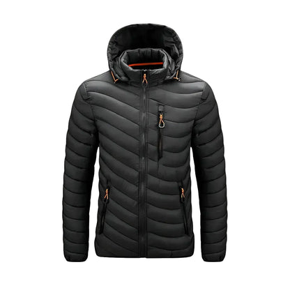 Men’s Hooded Quilted Jacket with Zip Closure and Pockets