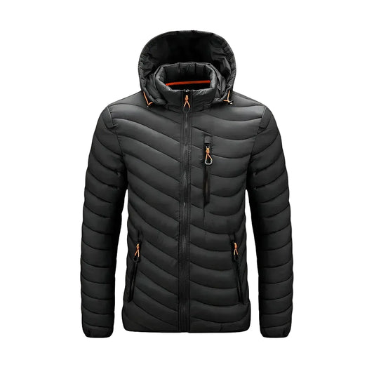 Men’s Hooded Quilted Jacket with Zip Closure and Pockets