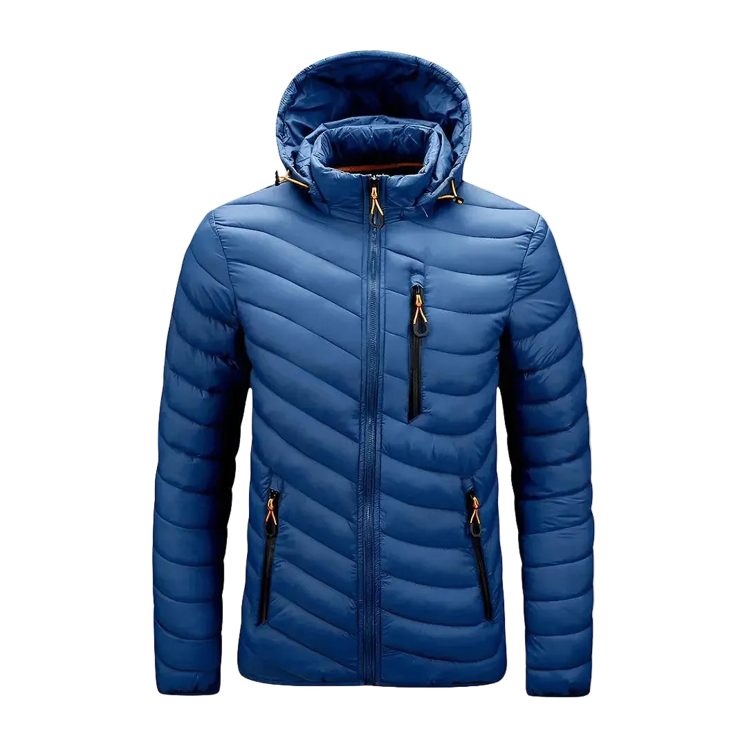 Men’s Hooded Quilted Jacket with Zip Closure and Pockets