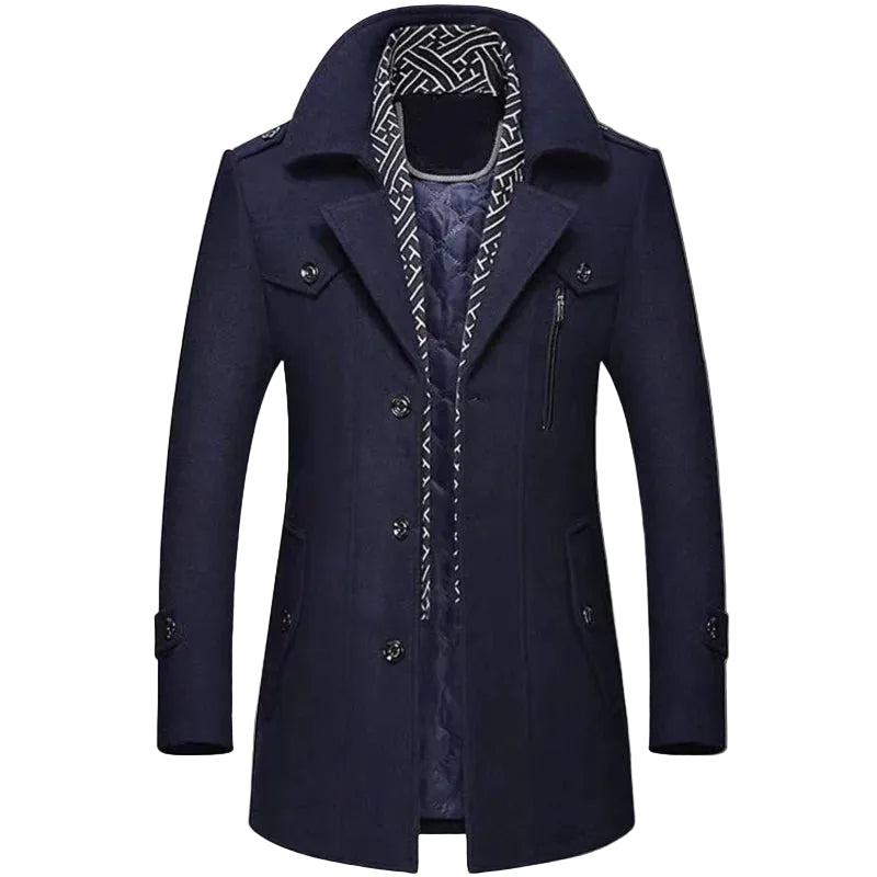 Men’s Hooded Wool-Blend Winter Coat with Quilted Lining