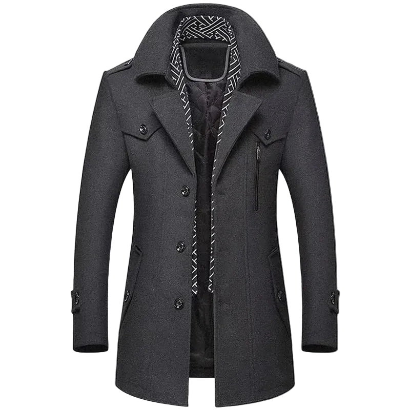Men’s Hooded Wool-Blend Winter Coat with Quilted Lining