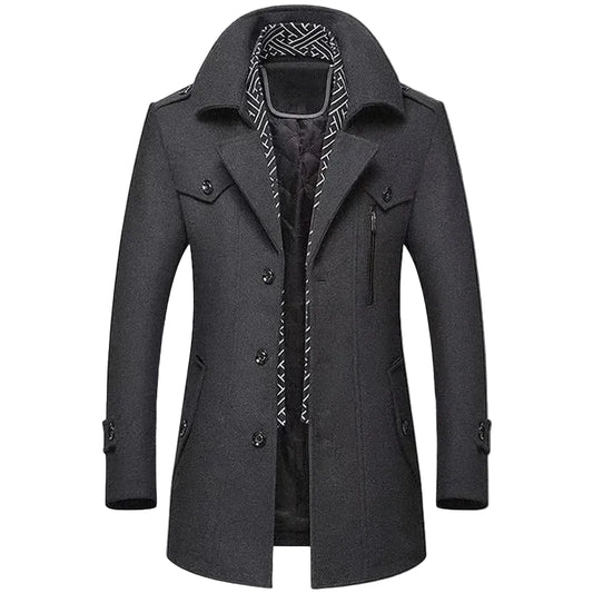 Men’s Hooded Wool-Blend Winter Coat with Quilted Lining
