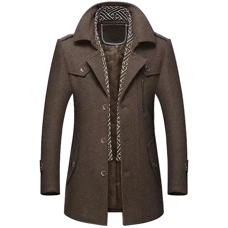 Men’s Hooded Wool-Blend Winter Coat with Quilted Lining