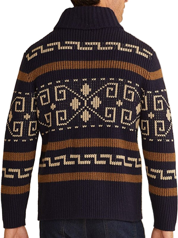 Men’s Lapel Jacquard Knitted Casual Cardigan Jacket