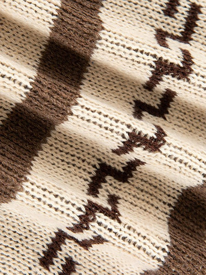 Men’s Lapel Jacquard Knitted Casual Cardigan Jacket