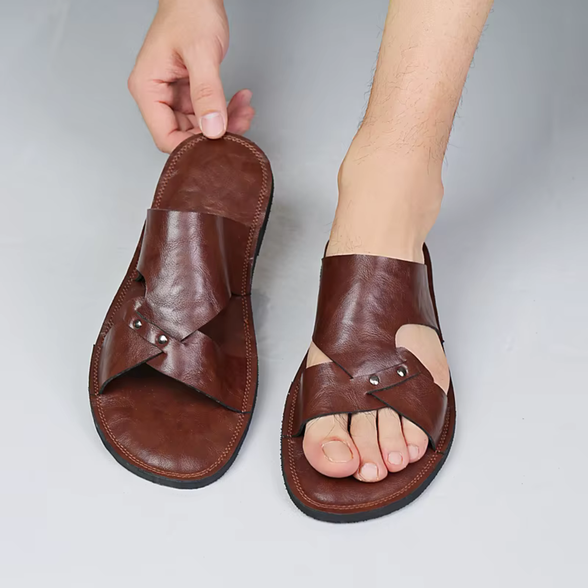 Men's Leather Comfort Slide Sandals