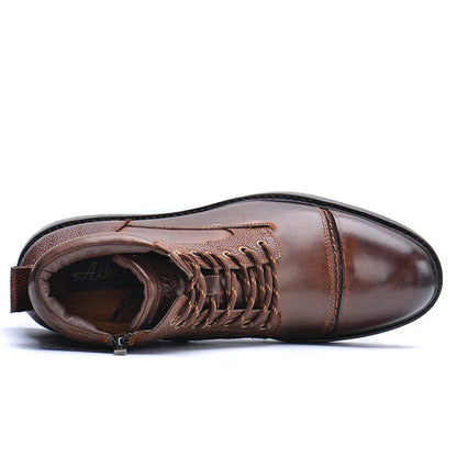 Men's Leather Lace-Up Boots with Side Zipper