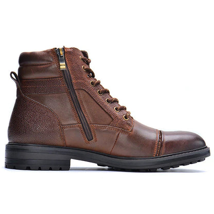 Men's Leather Lace-Up Boots with Side Zipper