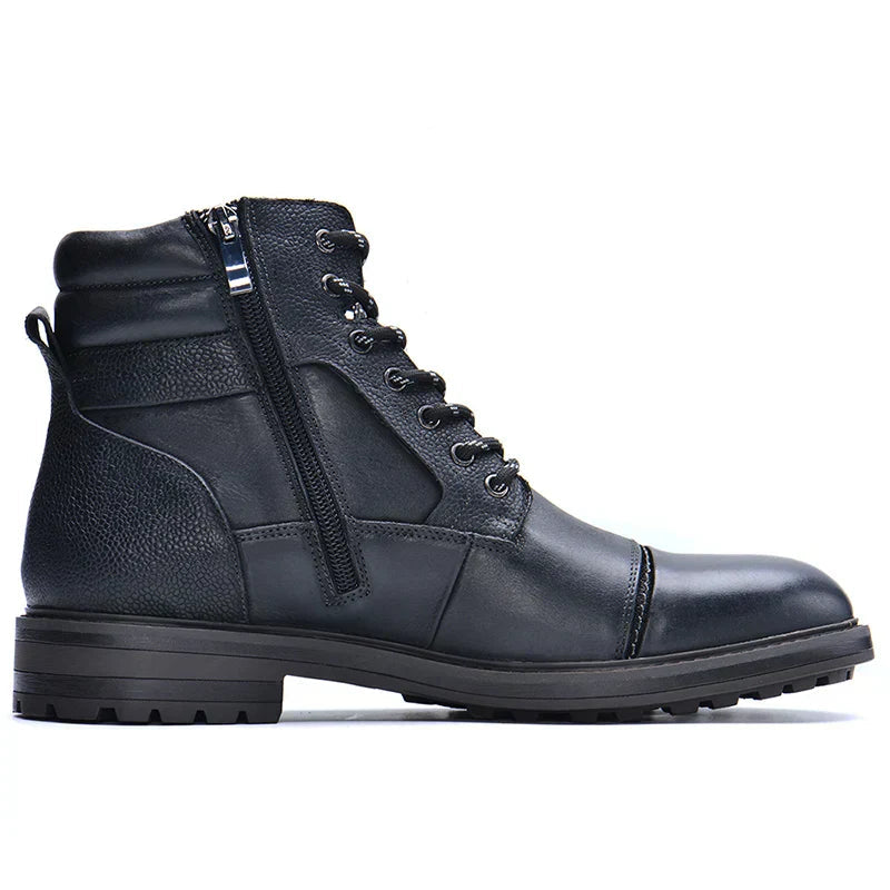 Men's Leather Lace-Up Boots with Side Zipper