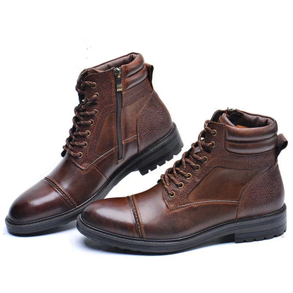 Men's Leather Lace-Up Boots with Side Zipper