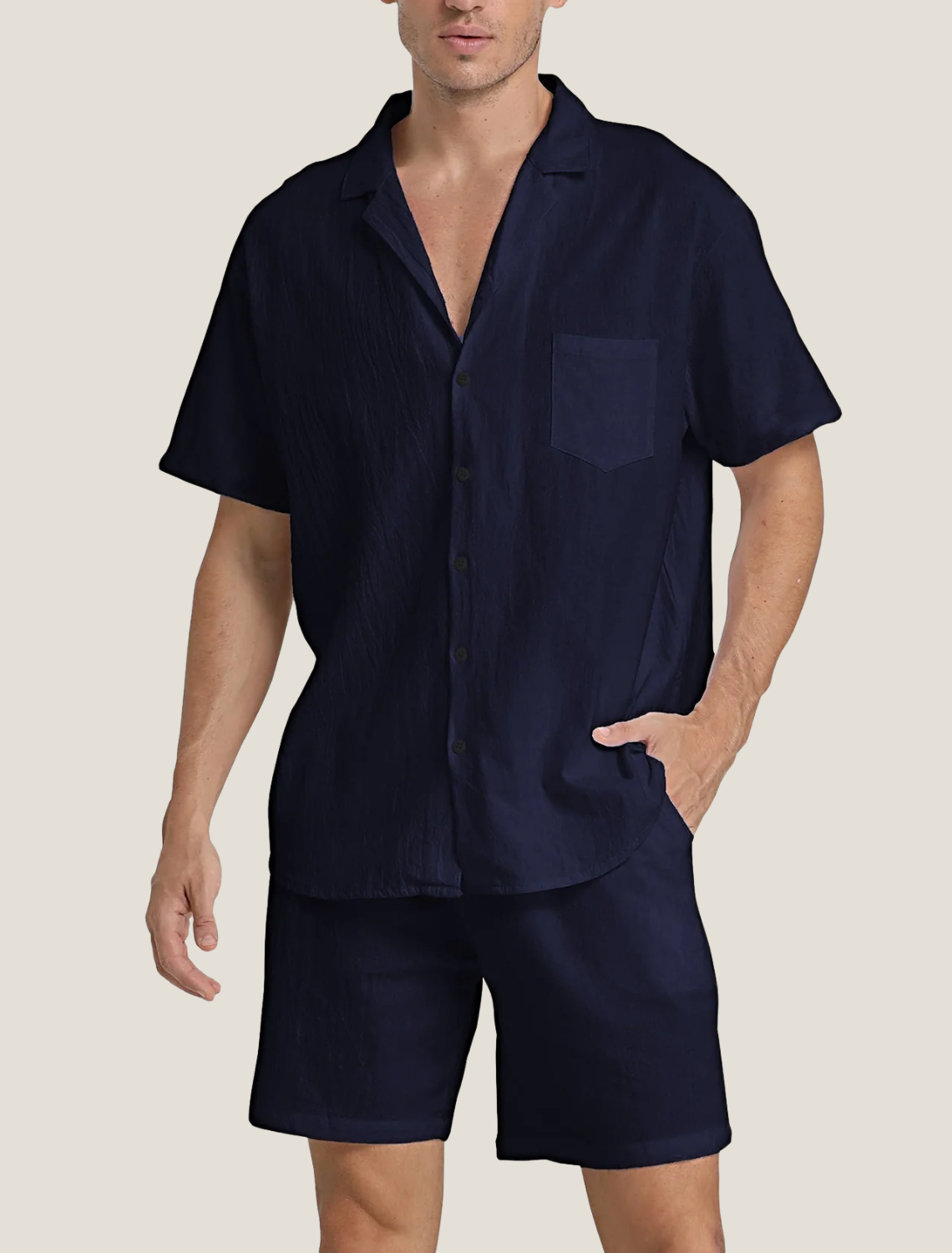 Men's Lightweight Woven Shirt and Drawstring Shorts Set