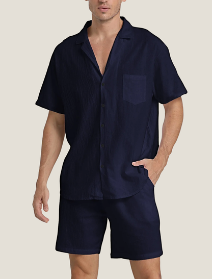 Men's Lightweight Woven Shirt and Drawstring Shorts Set