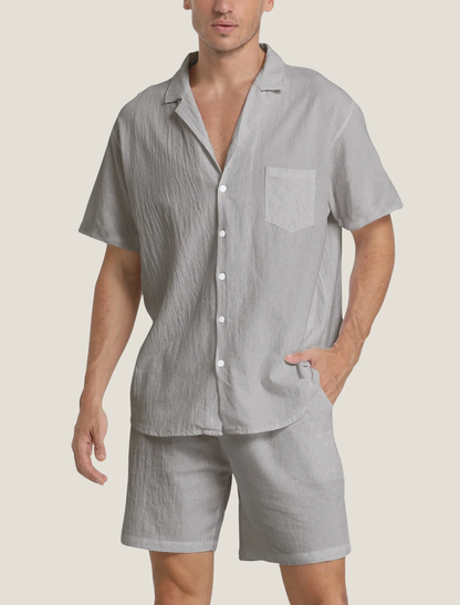 Men's Lightweight Woven Shirt and Drawstring Shorts Set
