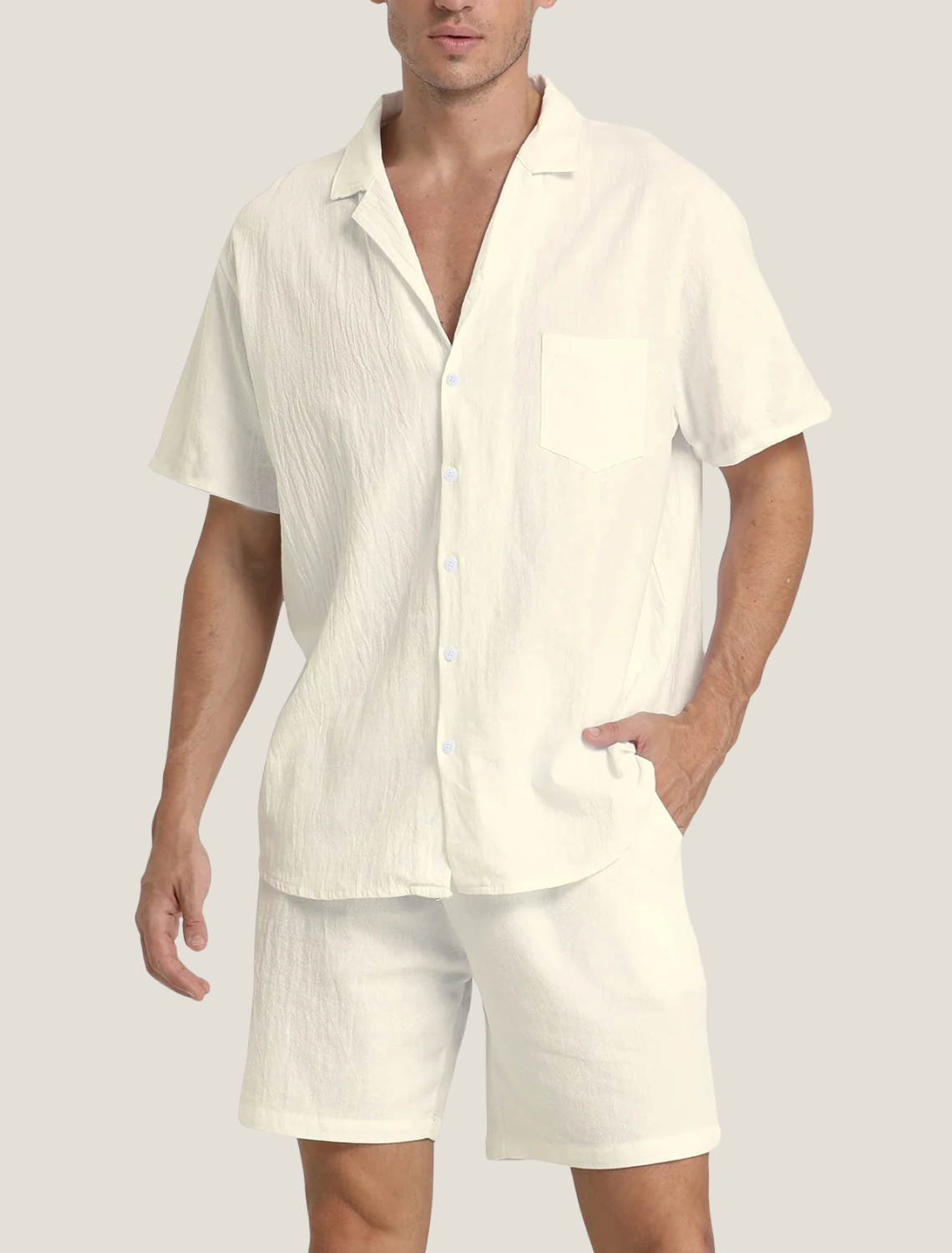 Men's Lightweight Woven Shirt and Drawstring Shorts Set