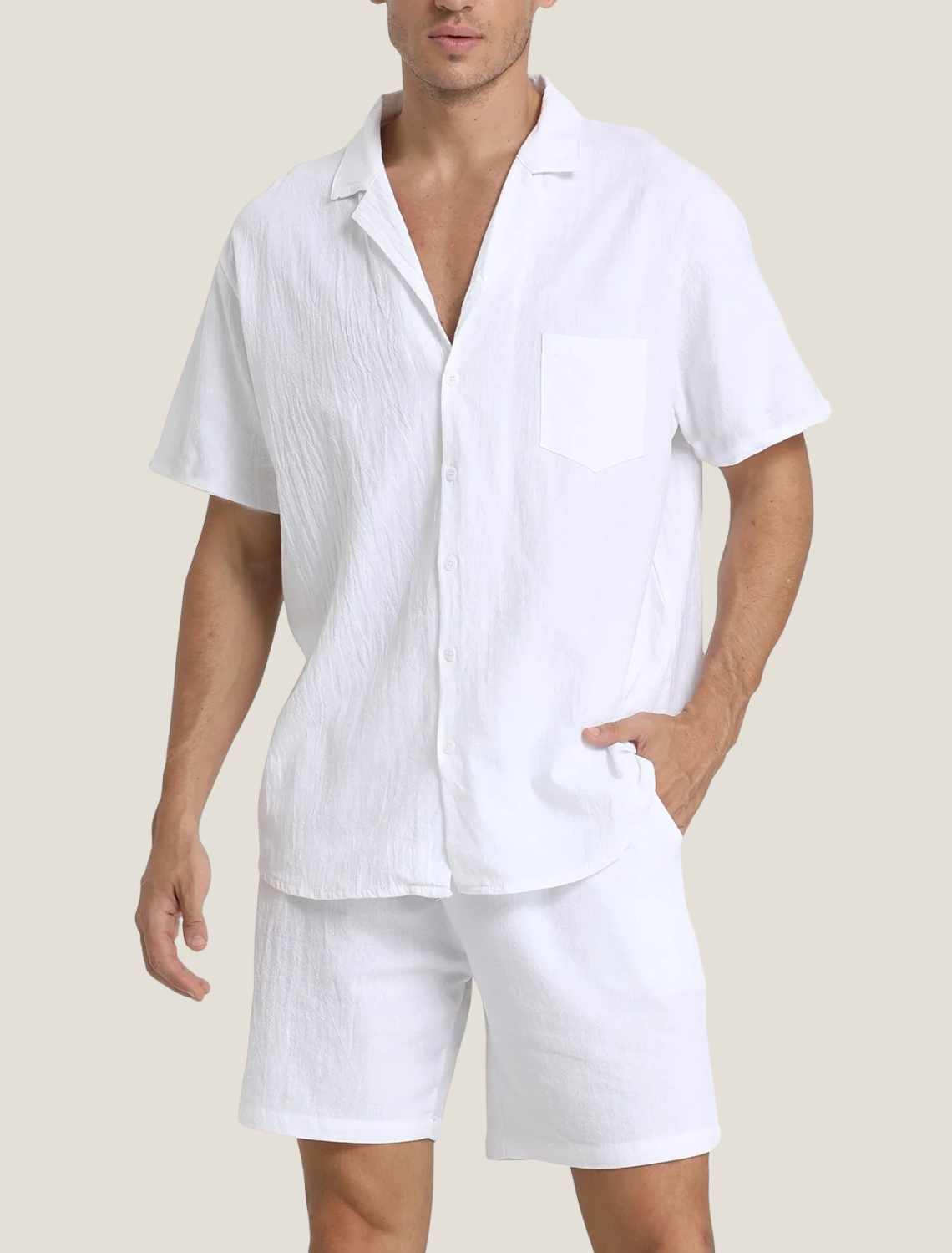 Men's Lightweight Woven Shirt and Drawstring Shorts Set