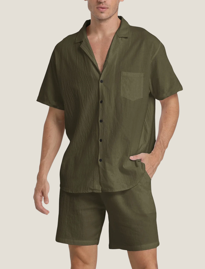 Men's Lightweight Woven Shirt and Drawstring Shorts Set