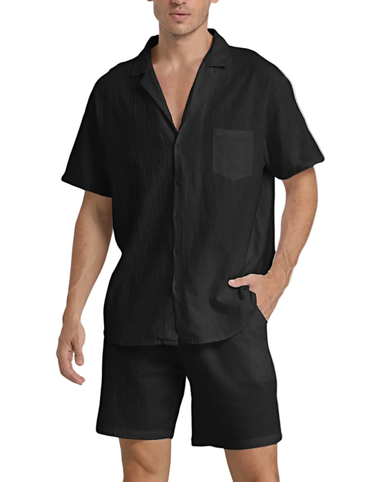Men's Lightweight Woven Shirt and Drawstring Shorts Set