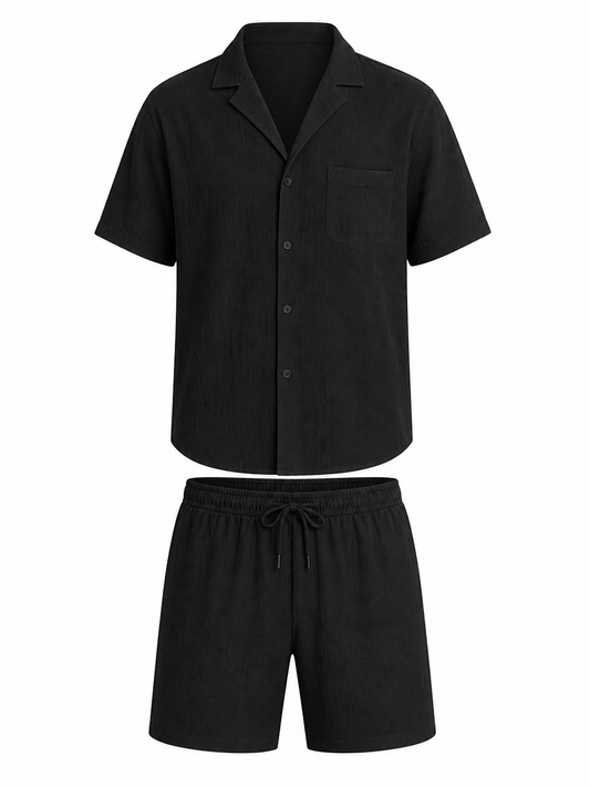 Men's Lightweight Woven Shirt and Drawstring Shorts Set