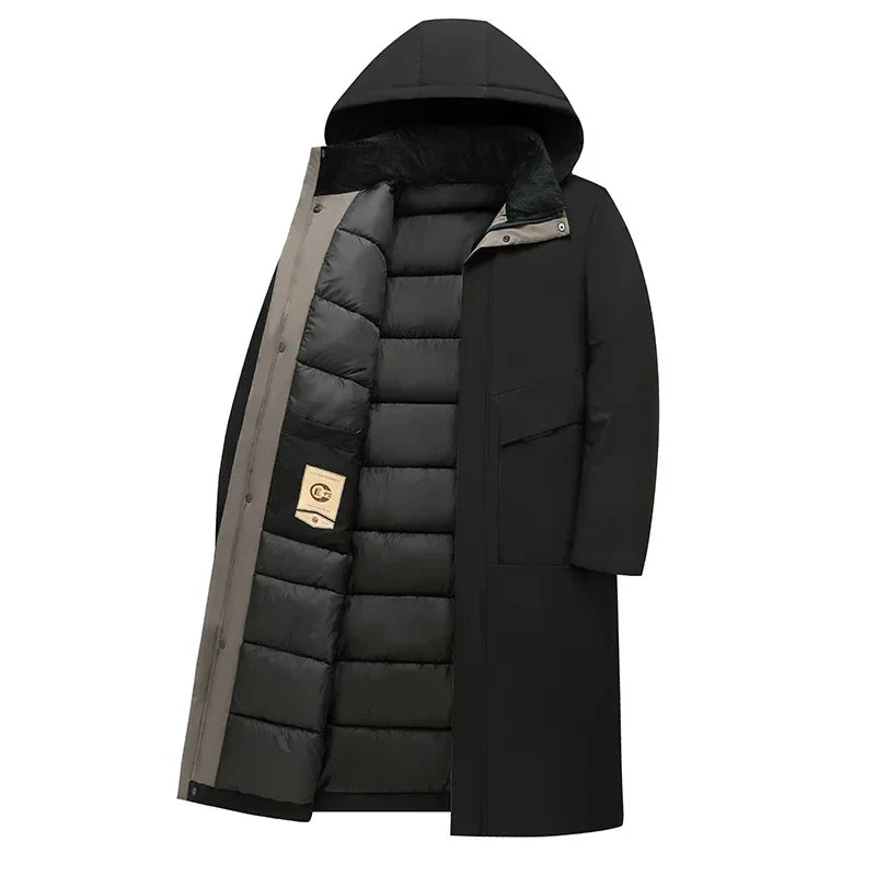 Men’s Long Hooded Insulated Winter Coat with Quilted Lining