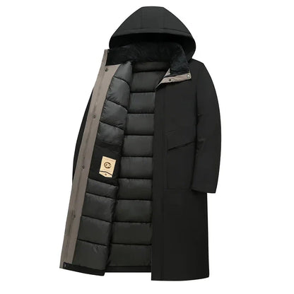 Men’s Long Hooded Insulated Winter Coat with Quilted Lining