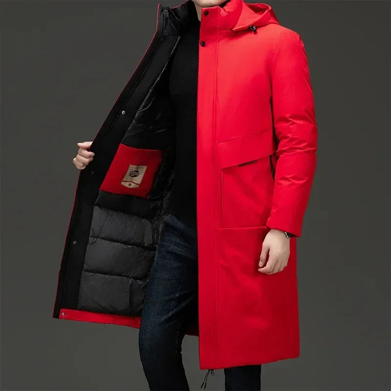 Men’s Long Hooded Insulated Winter Coat with Quilted Lining