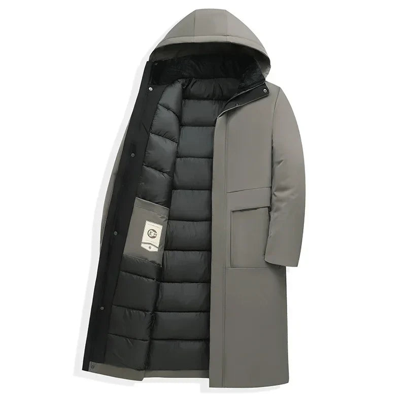 Men’s Long Hooded Insulated Winter Coat with Quilted Lining
