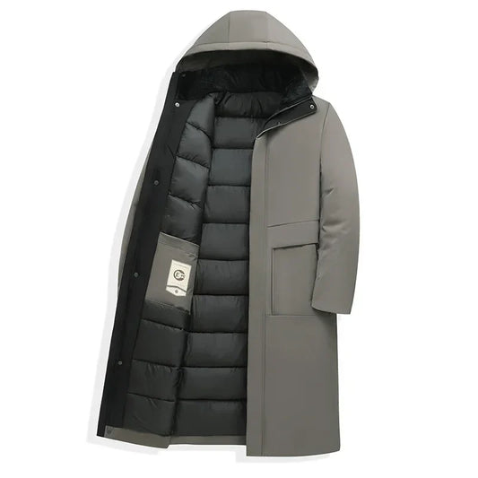 Men’s Long Hooded Insulated Winter Coat with Quilted Lining