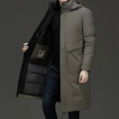 Men’s Long Hooded Insulated Winter Coat with Quilted Lining