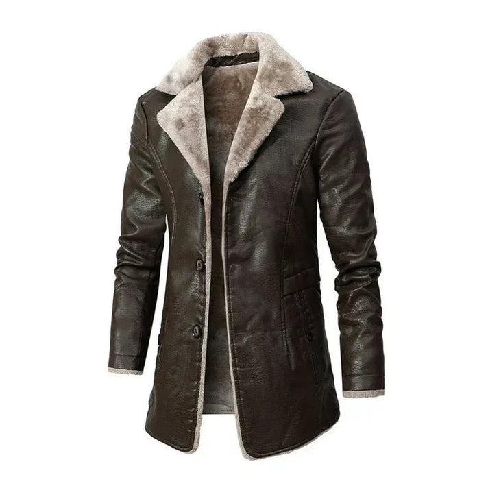 Men’s Luxury Faux Leather Shearling Coat