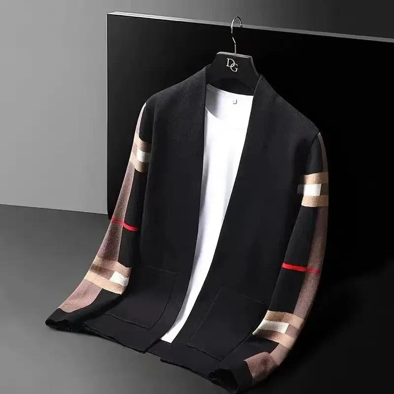 Men’s Modern Open-Front Stripe Knit Cardigan