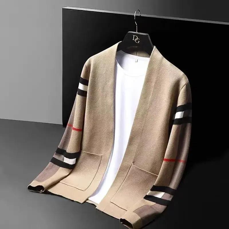Men’s Modern Open-Front Stripe Knit Cardigan
