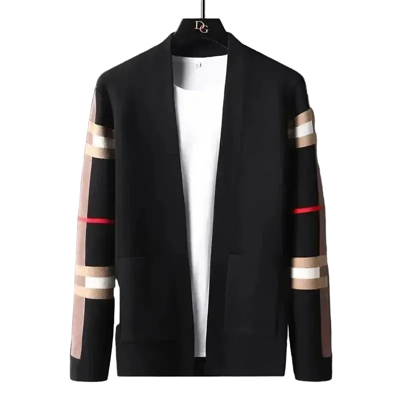 Men’s Modern Open-Front Stripe Knit Cardigan