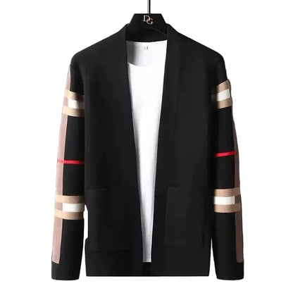 Men’s Modern Open-Front Stripe Knit Cardigan