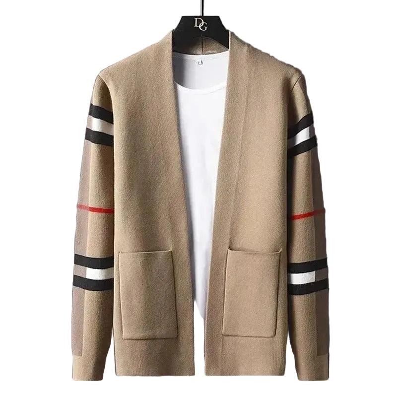 Men’s Modern Open-Front Stripe Knit Cardigan