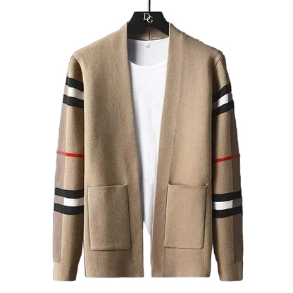 Men’s Modern Open-Front Stripe Knit Cardigan