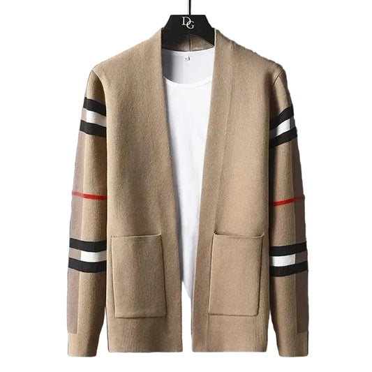 Men’s Modern Open-Front Stripe Knit Cardigan