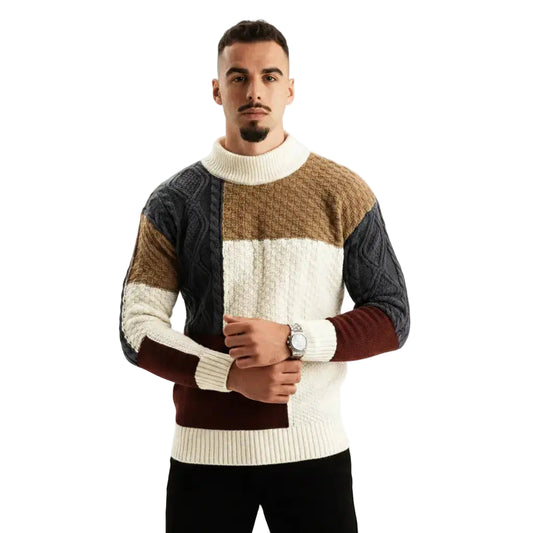 Men’s Multi-Panel Cable-Knit Turtleneck Sweater