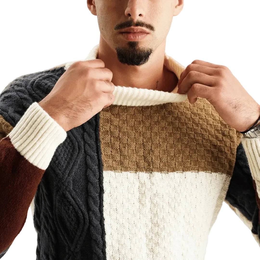 Men’s Multi-Panel Cable-Knit Turtleneck Sweater