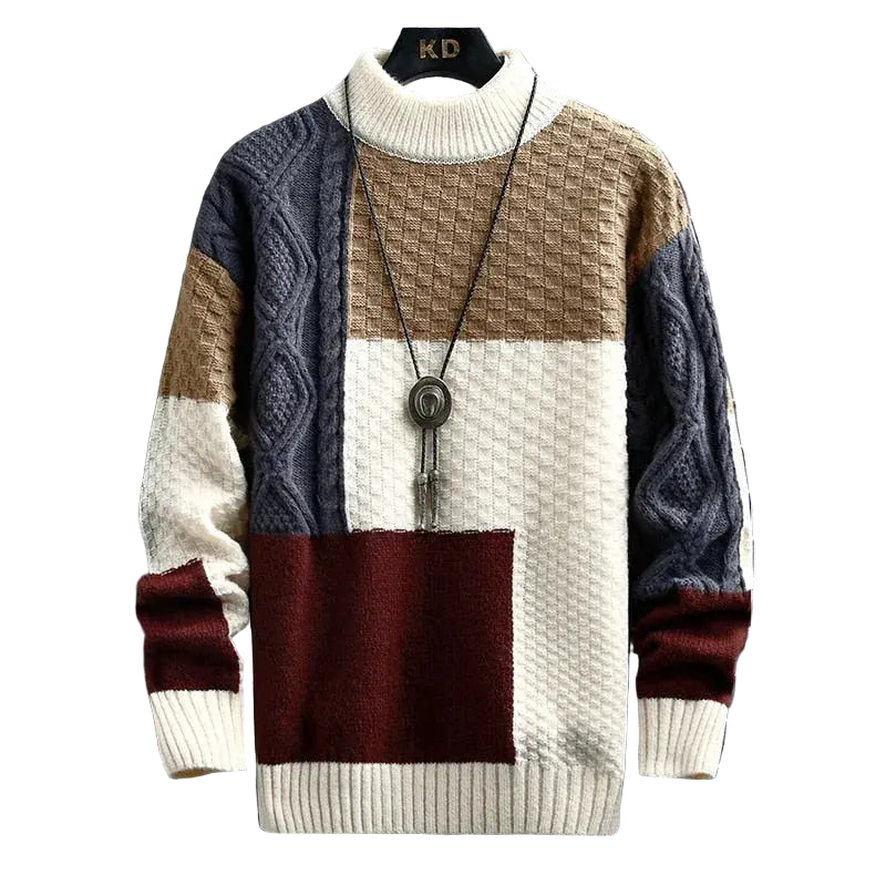 Men’s Multi-Panel Cable-Knit Turtleneck Sweater