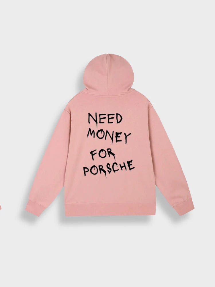 Men’s Oversized Hoodie with Text Print and Drawstring Hood