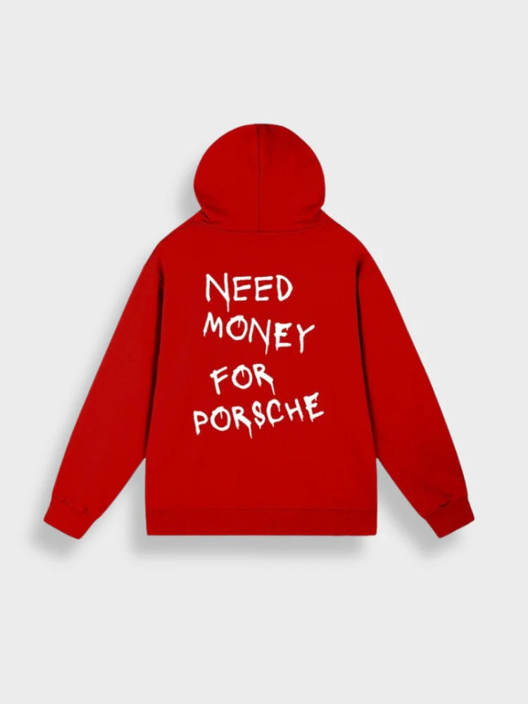 Men’s Oversized Hoodie with Text Print and Drawstring Hood