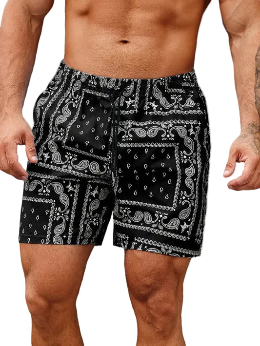 Men’s Paisley Print Drawstring Shorts