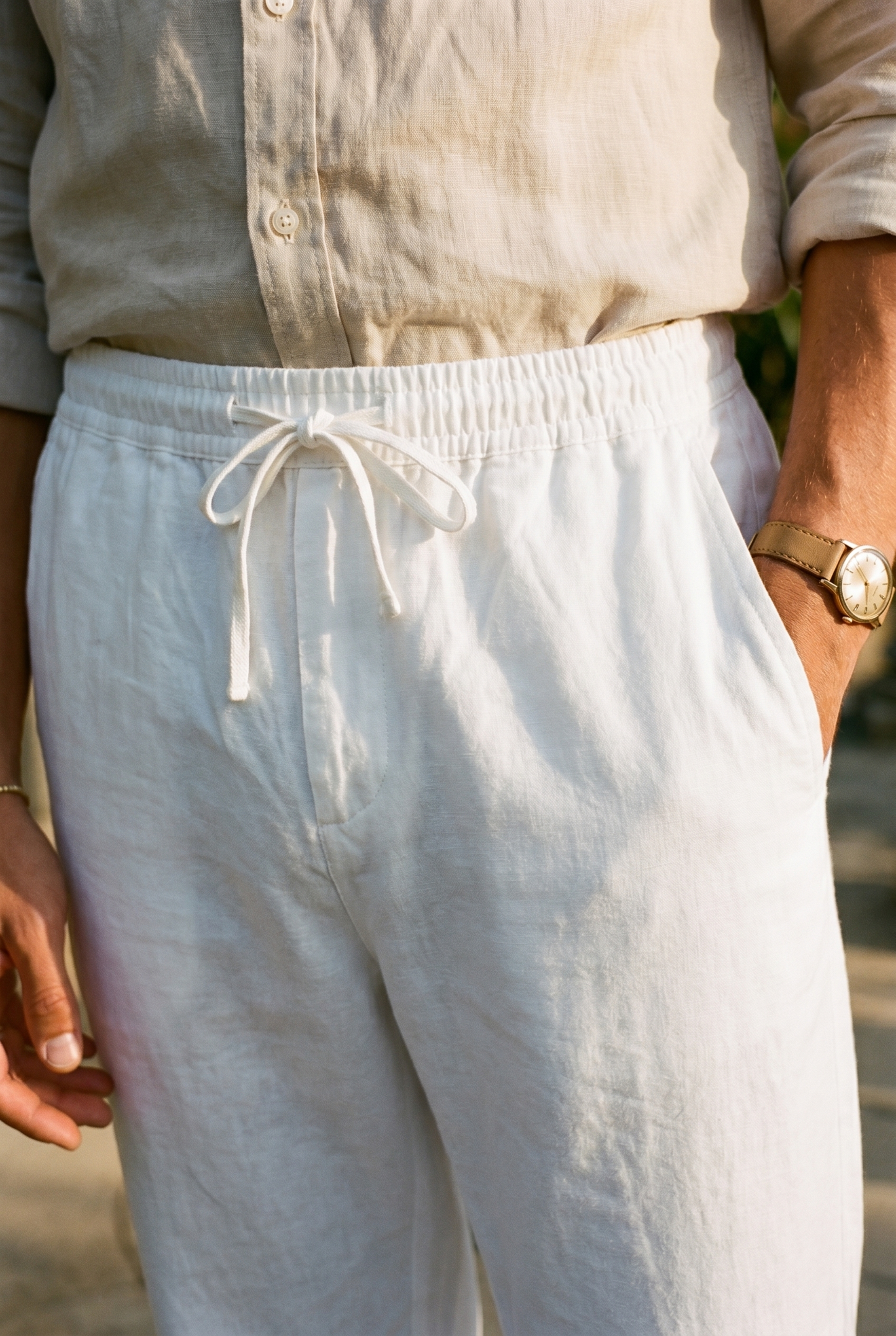 Men's Cotton Linen Drawstring Trousers