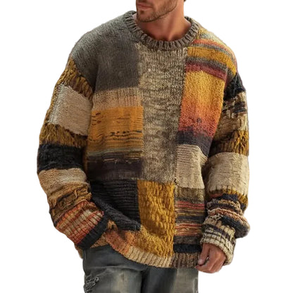 Men’s Patchwork Knit Crew Neck Sweater