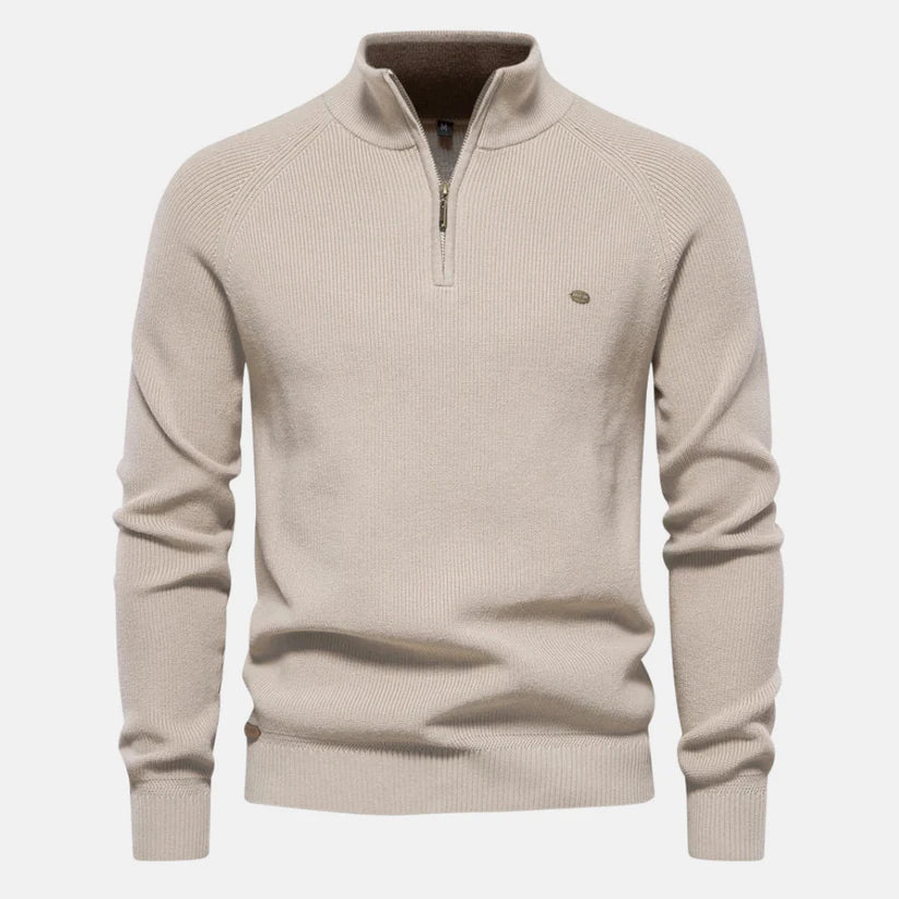 Men’s Quarter-Zip Ribbed Knit Sweater