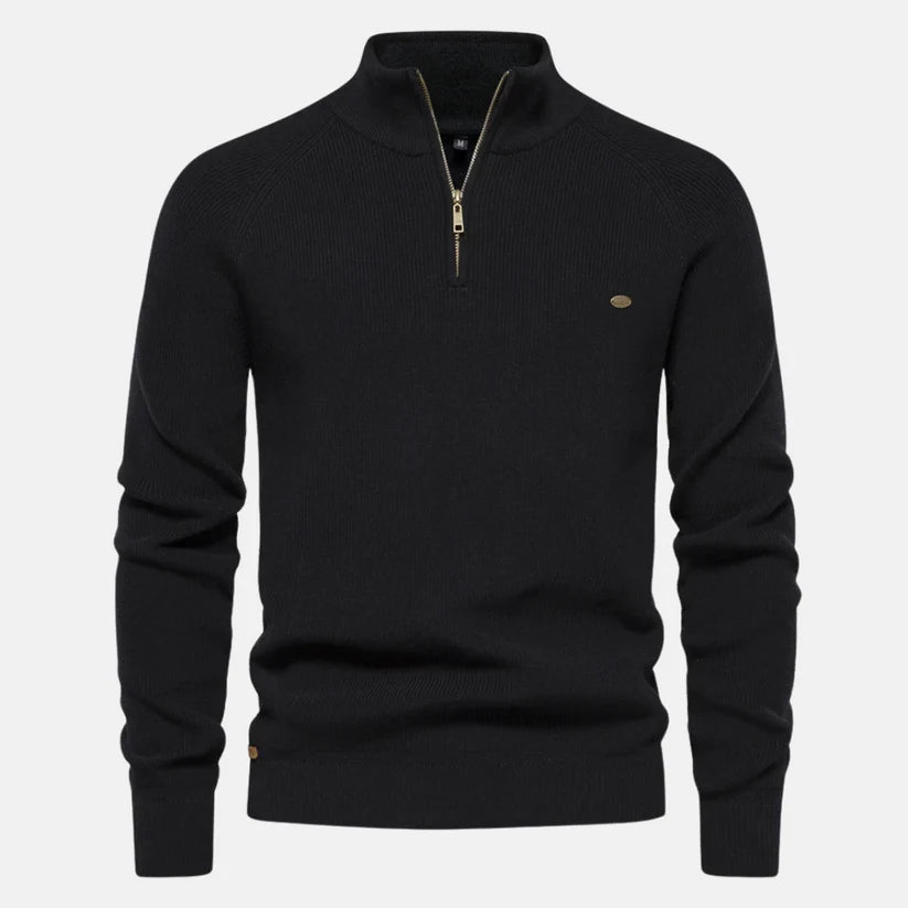 Men’s Quarter-Zip Ribbed Knit Sweater