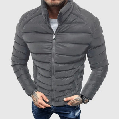 Men’s Quilted Jacket with Zip Closure and Stand Collar
