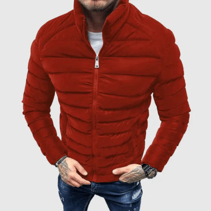 Men’s Quilted Jacket with Zip Closure and Stand Collar