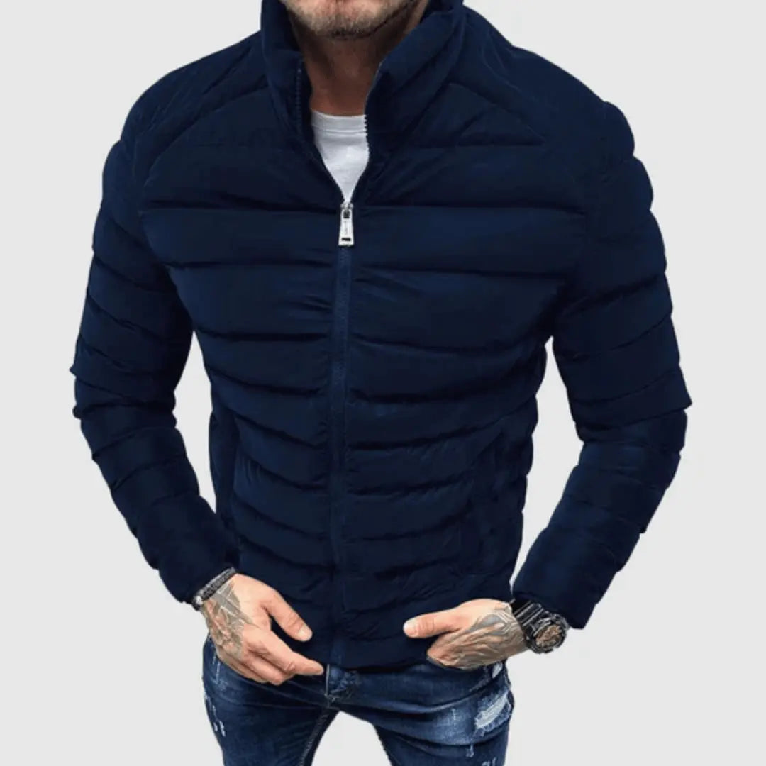 Men’s Quilted Jacket with Zip Closure and Stand Collar