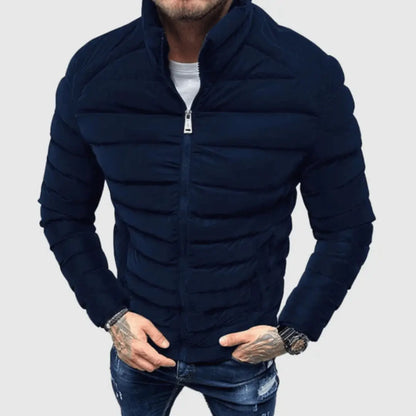 Men’s Quilted Jacket with Zip Closure and Stand Collar
